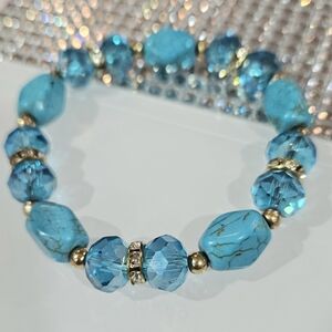 Nordstrom Turquoise Blue‎ Beaded Stretch Bracelet NWOT